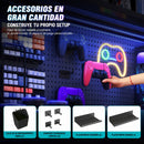 Mesa Escritorio Gamer 120 x 60 cm con Panel Pegboard Metálico, Repisas Ajustables y Soporte Monitor VESA 100x100mm. Mesa Gaming Full Setup Negra (No Incluye Monitor)