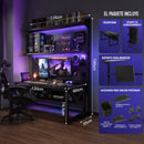 Mesa Escritorio Gamer 120 x 60 cm con Panel Pegboard Metálico, Repisas Ajustables y Soporte Monitor VESA 100x100mm. Mesa Gaming Full Setup Negra (No Incluye Monitor)