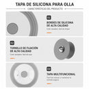 Tapa Universal de Silicona para Ollas y Sartenes 20 22 24cm de Vidrio y Silicona BPA Free. Tapa Antiderrame Reutilizable para Paila Sartén Caldero y Cacerola. Color Gris