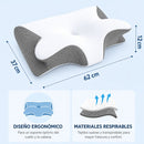 Almohada Cervical Ortopédica Memory Foam Mariposa. Cojín Ergonómico para Dormir Antirronquido con Funda Transpirable (62x37x12cm)