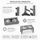 Comedero Elevado para Perros y Gatos Ajustable (8-30cm) Plegable con 2 Platos de Acero Inoxidable. Base Antideslizante Gris Mascotas (44x24cm)