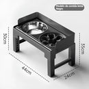 Comedero Elevado Antiderrame para Perros con Plato Comida Lenta Antiahogo Ajustable (21-29cm).(44x24cm) Negro