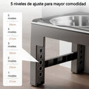 Comedero Elevado Antiderrame para Perros con Plato Comida Lenta Antiahogo Ajustable (21-29cm).(44x24cm) Negro