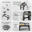 Comedero Elevado Antiderrame para Perros con Plato Comida Lenta Antiahogo Ajustable (21-29cm).(44x24cm) Negro