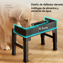 Comedero Elevado Antiderrame para Perros con Plato Comida Lenta Antiahogo Ajustable (21-29cm).(44x24cm) Negro