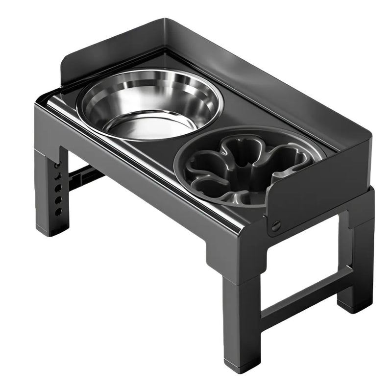 Comedero Elevado Antiderrame para Perros con Plato Comida Lenta Antiahogo Ajustable (21-29cm).(44x24cm) Negro