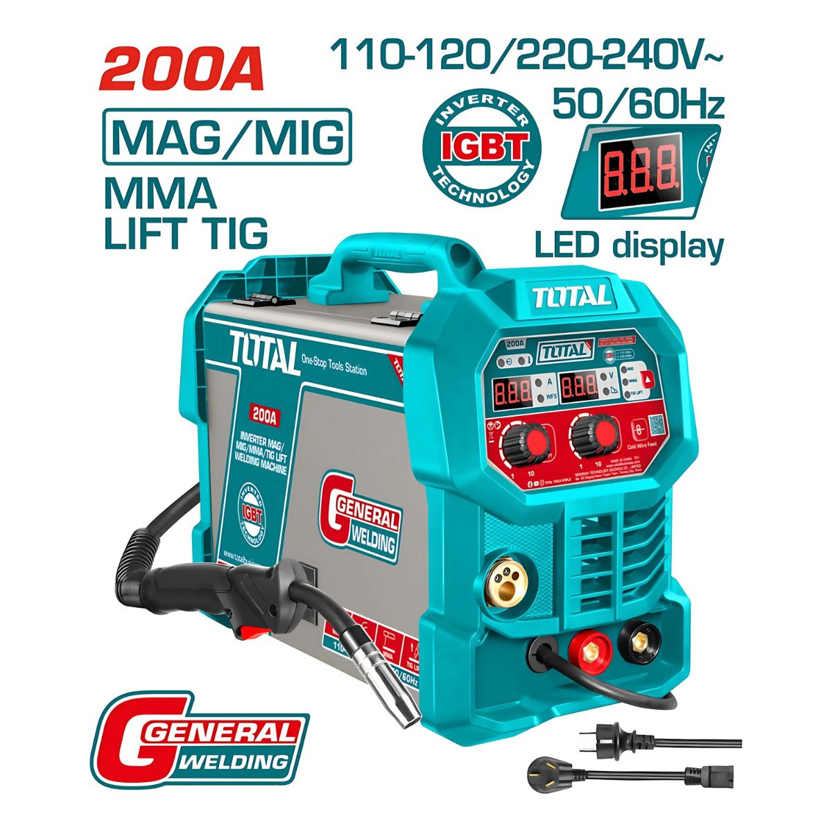 Máquina de soldar Inverter MAG MIG MMA TIG 200A 110V-220V Pantalla LED.