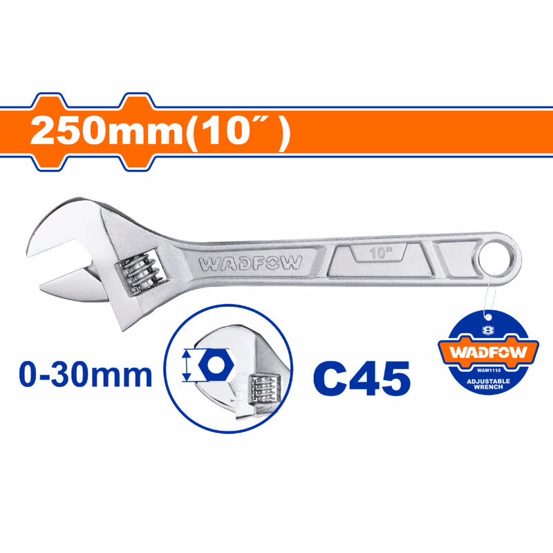 Llave ajustable. Longitud 250mm(10"). Ajustable 0-30mm