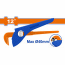 Llave de Tubo Alemana 12" tipo Stilson. Diámetro: 40mm.Mandíbula móvil.