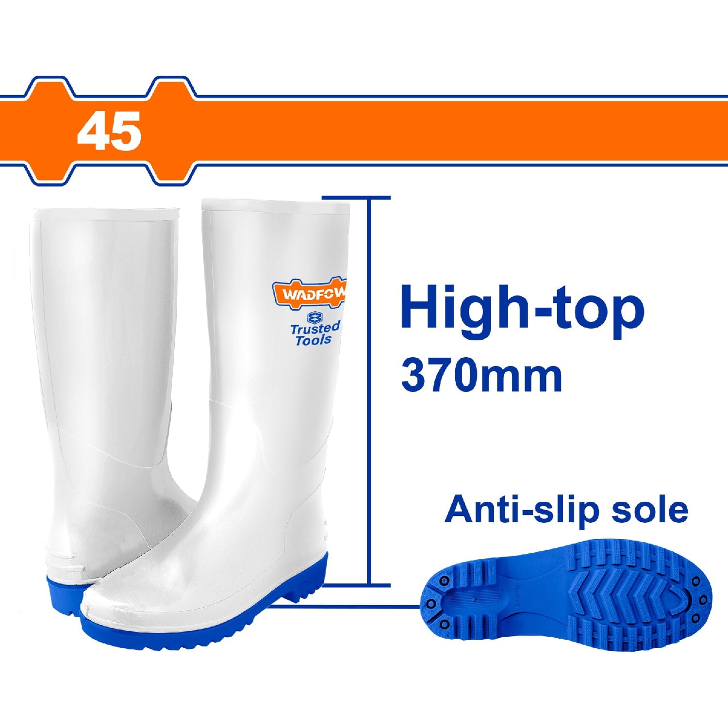 Botas caucho extra altas Talla 45. 100% Resistente al agua. PVC. Suela antiresbalante. Altura:370mm.