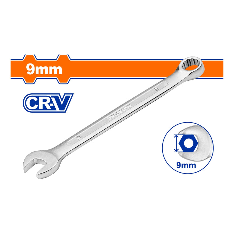 Llave de combinación 9mm. Acero Cr-V. Pulido. Long:130mm.