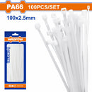 Zunchos plásticos 100 piezas. Blanco. Nylon. Long. 100mm. Se vende en Set.