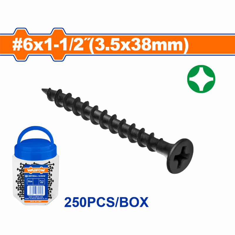 Tornillos para Gypsum (Yeso) 6X1-1/2". Rosca gruesa. Fosfatizado. (250 pzs.)