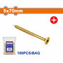 Tornillos para aglomerado 5x70mm. Pozidrive. Cabeza avellanada. Amarillo. Paq. de 100 piezas.
