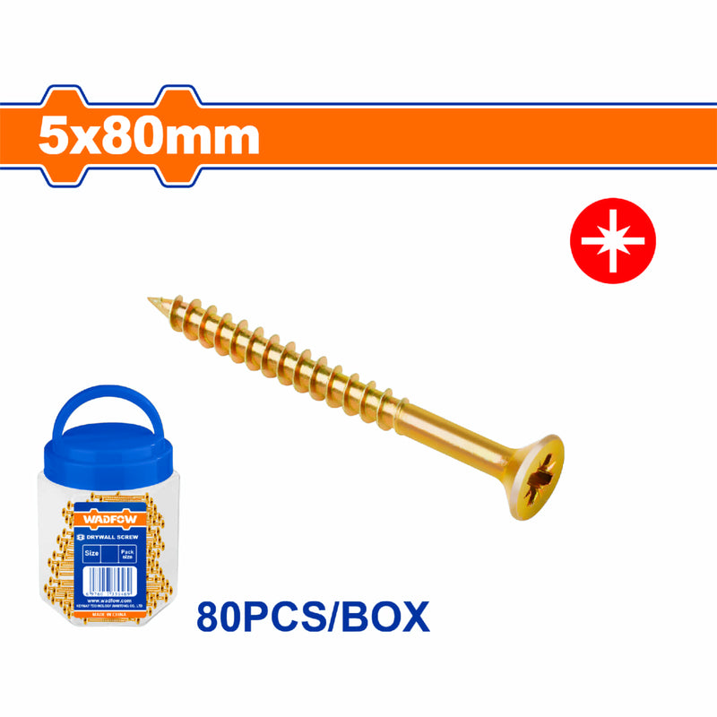Tornillo para aglomerado Pozidrive. 5x80mm. Cabeza avellanada. Acero al carbono. (80 pzas)