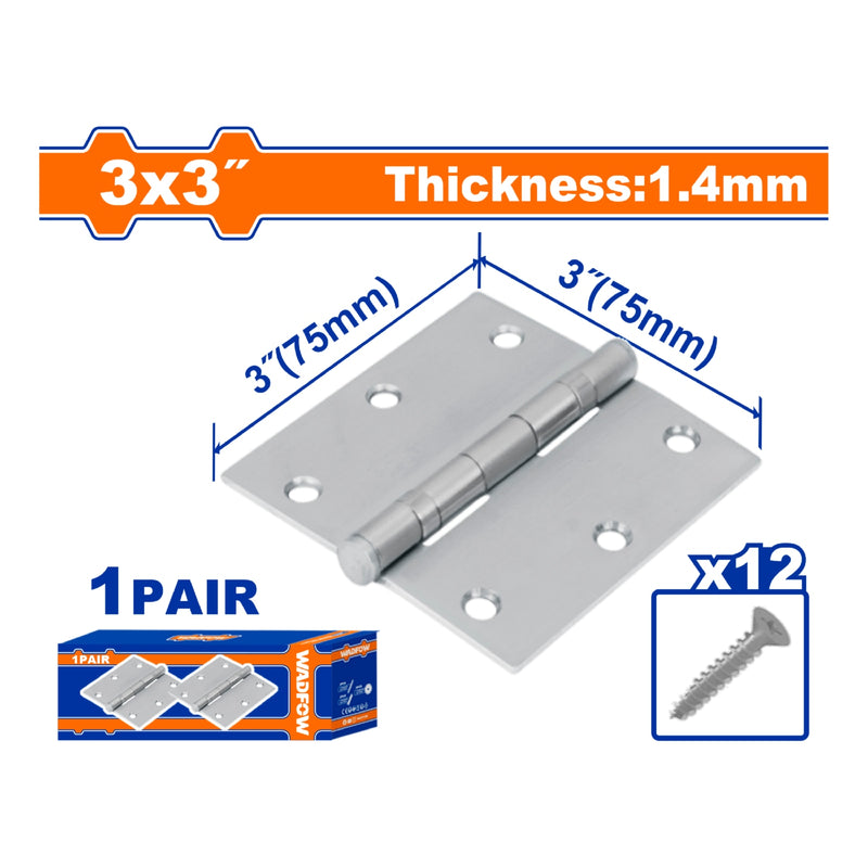 Bisagras de 3x3" Galvanizado. Para puertas. Espesor:1.4mm. Incluye Tornillos.2 piezas/par.