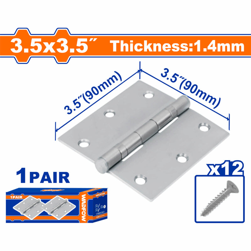 Bisagras de 3.5x3.5" Galvanizado. Para puertas. Espesor:1.4mm. Incluye Tornillos.2 piezas/par.