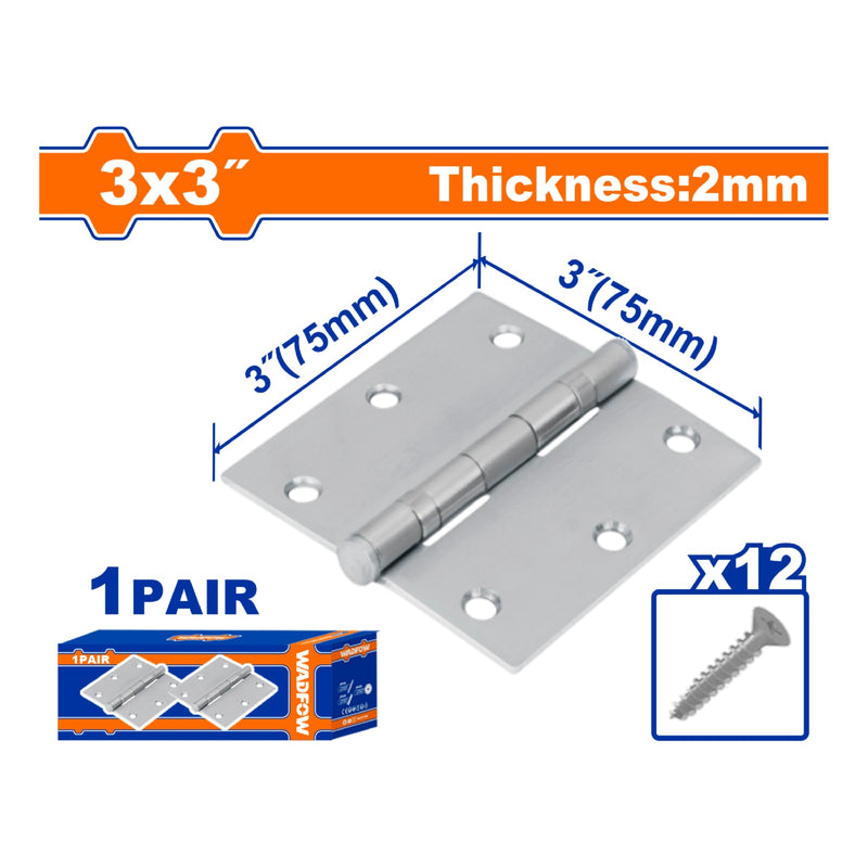 Bisagras de 3x3" Galvanizado. Para puertas. Espesor:2mm. Incluye Tornillos.2 piezas/par.