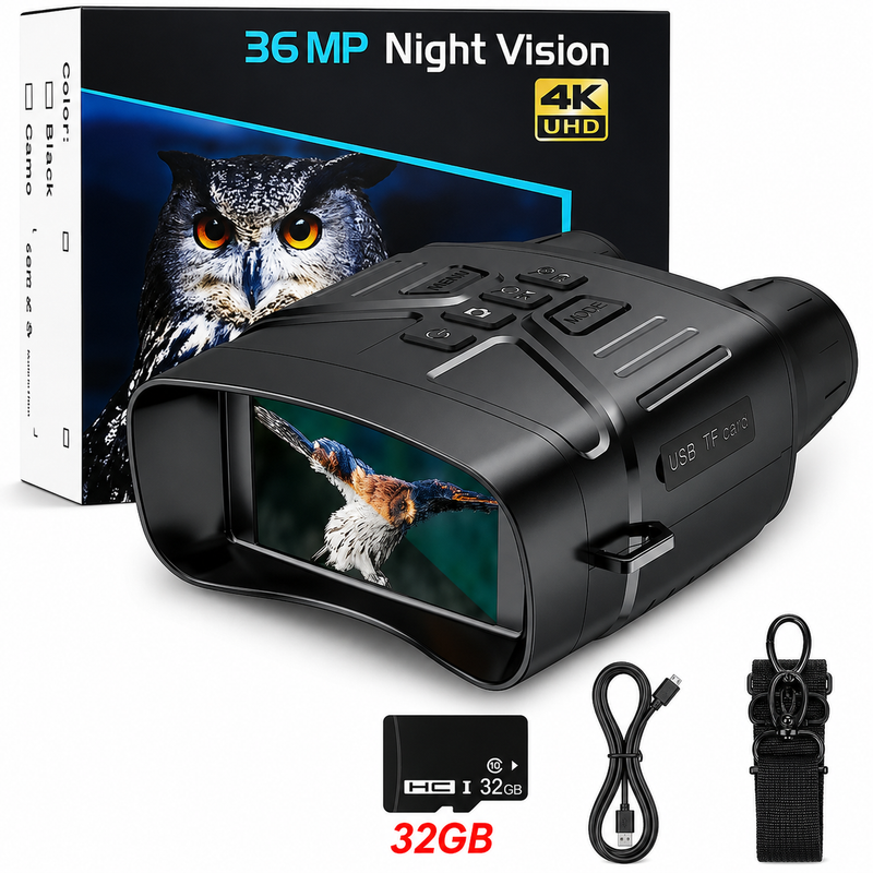 Binoculares De Visión Nocturna 4K Con Pantalla Grande De 3’’. Captura Fotos Y Videos. Incluye Memoria SD De 32GB