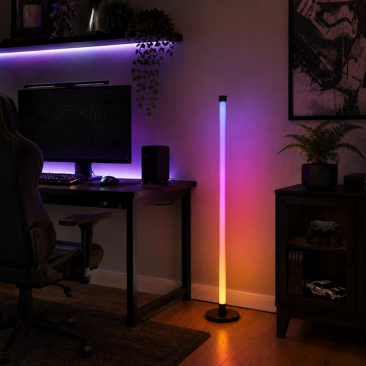 Lámpara De Pie LED RGB Inteligente De 38W 1200 Lúmenes. Barra De Luz Con Bluetooth Con Sincronización Música. Control App Y Remoto (1.2M)
