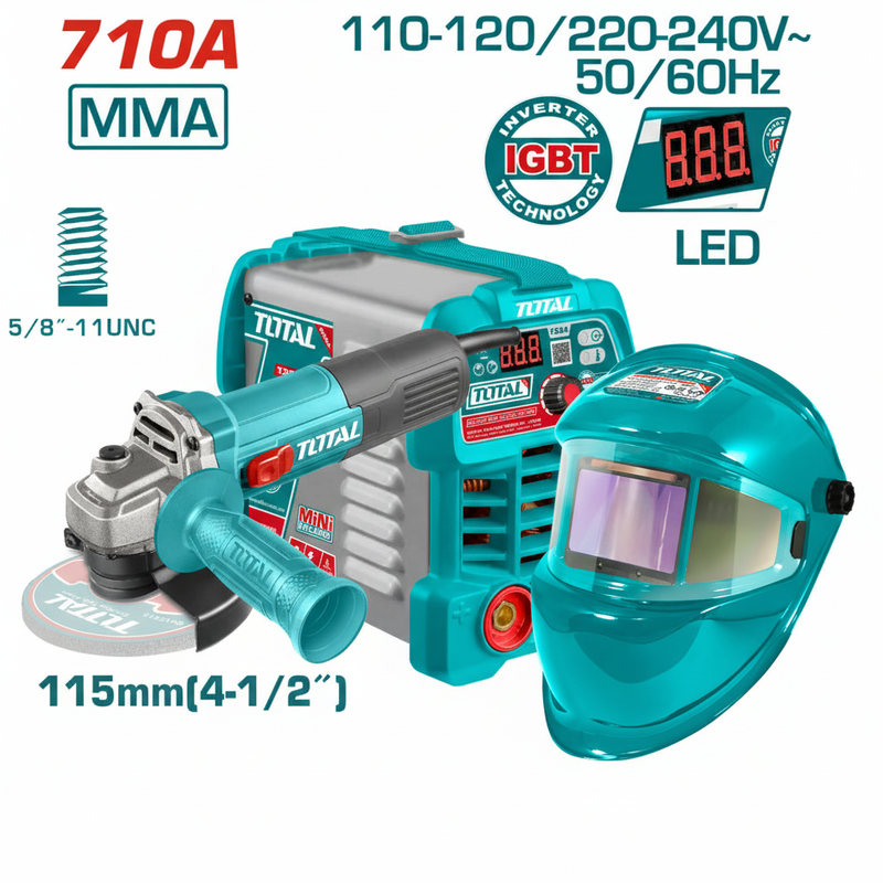 Kit Profesional de Soldadura y Corte – Máquina Inverter + Máscara Electrónica + Esmeriladora Angular