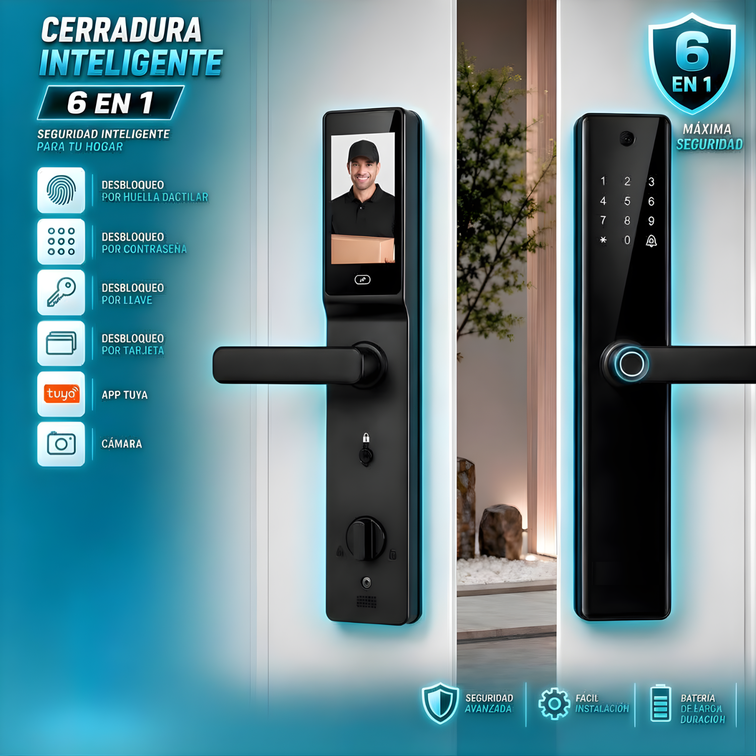 Cerradura Inteligente Digital Cerrojo Smart Lock 6 En 1 Llave Huella Contraseña Bluetooth Camara App Fácil De Instalar