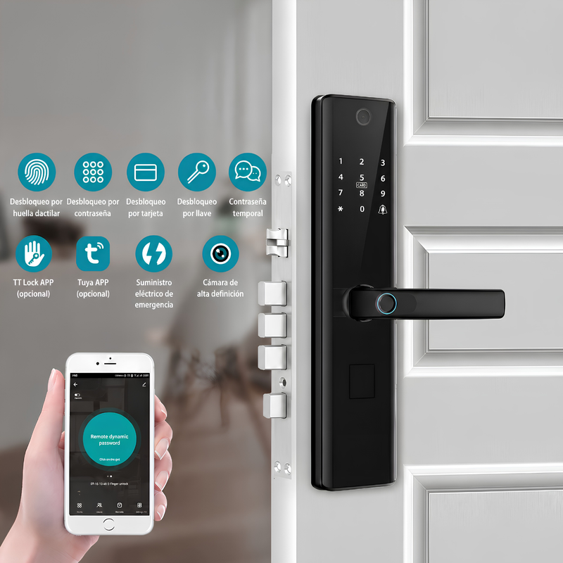 Cerradura Inteligente Digital Cerrojo Smart Lock 6 En 1 Llave Huella Contraseña Bluetooth Camara App Fácil De Instalar