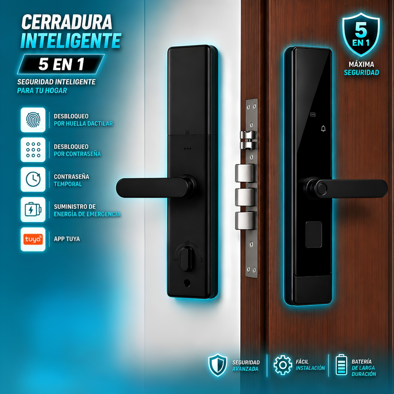 Cerradura Inteligente Digital Cerrojo Smart Lock 5 En 1 Llave Huella Contraseña App Fácil De Instalar
