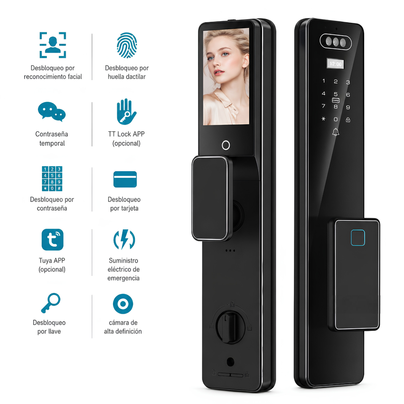 Cerradura De Puerta Inteligente Con Reconocimiento Facial 3D Smart Lock De Seguridad 7 En 1 Video Huella Contraseña App Wifi Fácil De Instalar
