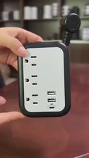 Regleta Compacta De Viaje Con 3 Salidas AC (2 Puertos USB Y 1 Puerto USBC) De 110V, 10A Y 2500W. Toma Corriente Color Blanco Y Negro (2.5X8.8X12.8Cm)