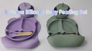 Plato De Silicona Para Bebé Con Divisiones + Set De Alimentación Completo Con Babero Recolector, Tazón, Vaso Con Pajilla Y Cubiertos (6 Piezas). Color Morado.