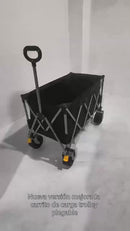 Carro Plegable De Carga Con Ruedas Todo Terreno 150 Kg Con Función Silla Sofá. Estructura De Acero Resistente. Tela Oxford, Ruedas PVC Y Asa Ajustable. Color Negro