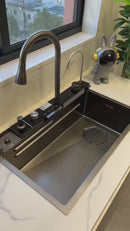 Fregador De Cocina Multifunción Nano Black Piano Switch 750X460x220mm Negro Plomo Fregadores Tina De Cocina