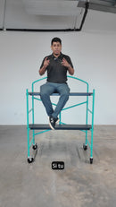 Andamio Plegable De Acero Con Ruedas Giratorias Con Freno Y Dos Plataformas. Capacidad 225 Kg. Espesor 1.5Mm. Color Turquesa.