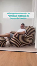 Sillón Ergonómico Moderno Con Puff Redondo Sofá Lounge De Espuma Alta Densidad. Empacado Al Vacío (102X118x90cm) Color Negro Y Beige.