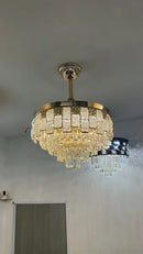Abanico De Techo Elegante Estilo Europeo Con Lámpara De Cristal 48" LED 3 Tonos Con Control Remoto. Ventilador Tipo Candelabro