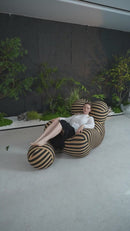 Sillón Ergonómico Moderno Con Puff Redondo Sofá Lounge De Espuma Alta Densidad. Empacado Al Vacío (102X118x90cm) Color Negro Y Beige.