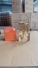 Dispensador De Bebidas De Vidrio Con Grifo 4.2 Litros. Barril Cuadrado Transparente Con Base De Madera Ideal Para Jugos, Agua Y Cócteles.