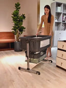 Cuna Colecho Para Bebé Multifuncional Con Ruedas. Cuna Moisés Ajustable En Altura Con Balanceo Y Antirreflujo. Cama Auxiliar Para Dormitorio. Color  Gris