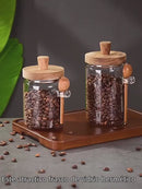 Frascos De Vidrio Herméticos Para Alimentos Con Tapa De Madera Y Cuchara (Set De 3 Piezas). Tarros De Almacenamiento. Recipientes De Cocina.