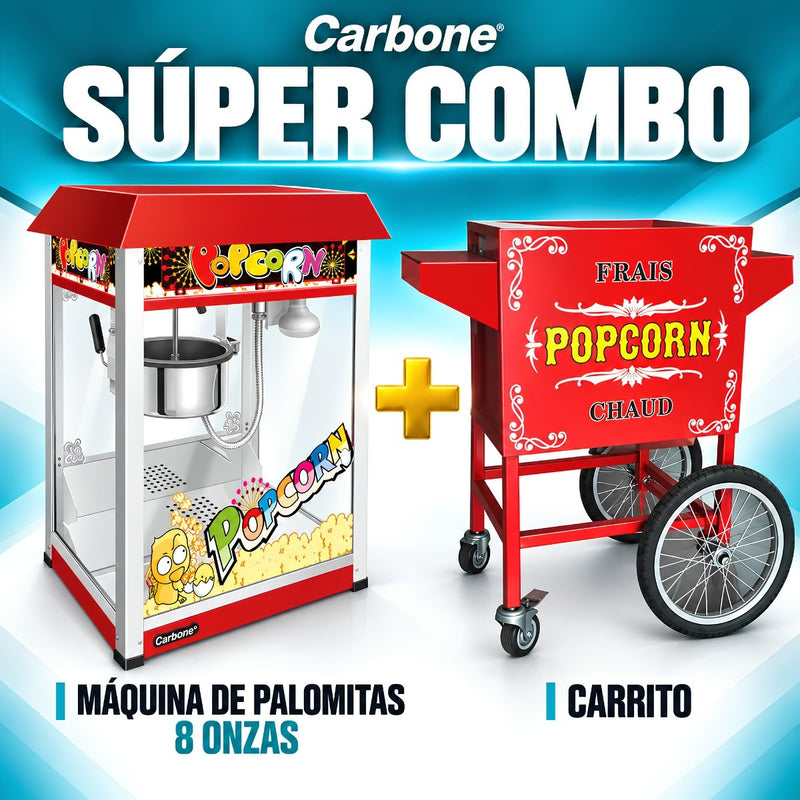 Combo de Palomitas de Maíz con Carrito para Máquina de 8 Onzas