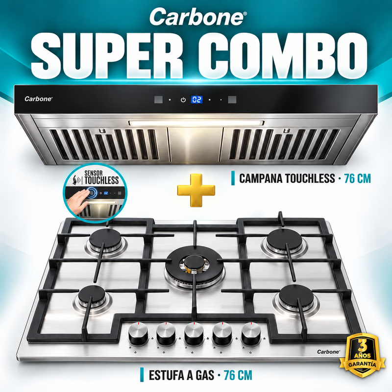 Combo de cocina empotrable y campana  76 milímetros en  acero inoxidable