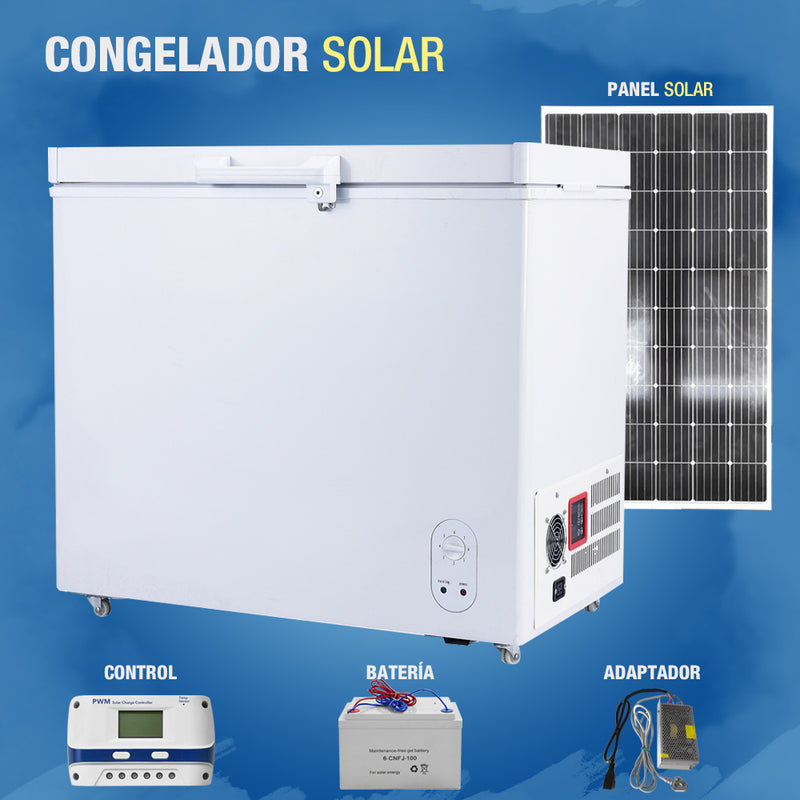 Congelador Solar 208L.85W. DC12V/24V, Panel Solar300W. 906x555x834mm. Condensador Interno.Cable 12m.