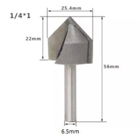 Punta de router V 90 grados 1/4*1". Vastago de 1/4"