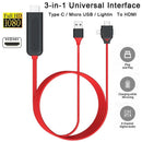 Cable USB universal 3 en 1 con entrada HDMI y adaptador para Android y iOS.