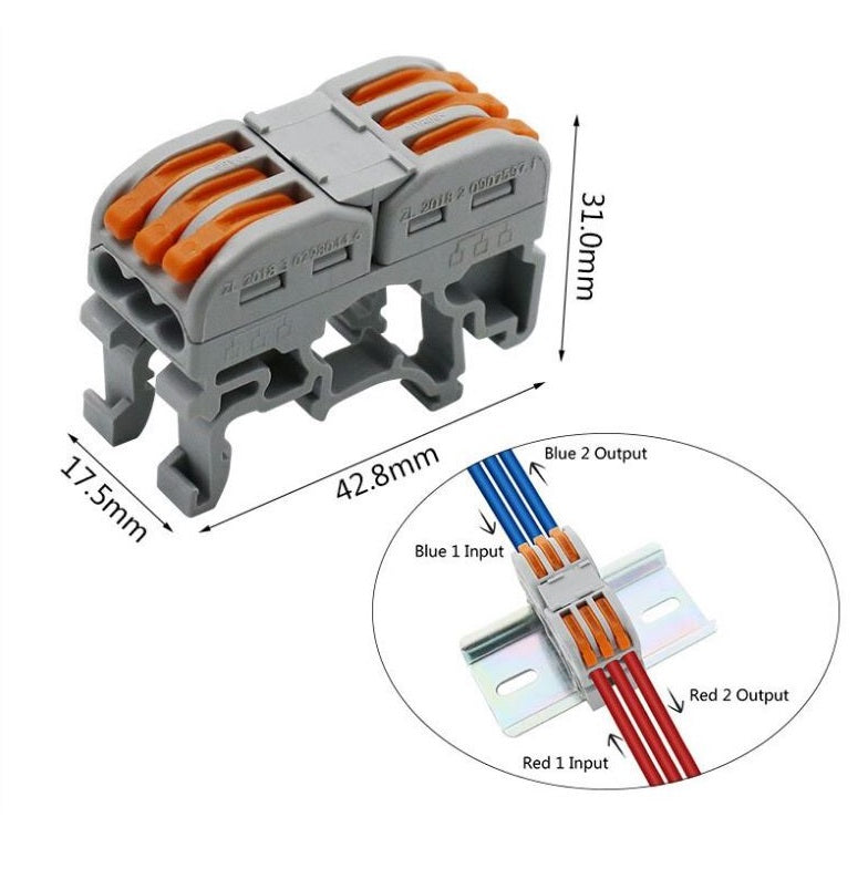 (10 Pzas) Conectores eléctricos de empalme rápido, para carril o riel.