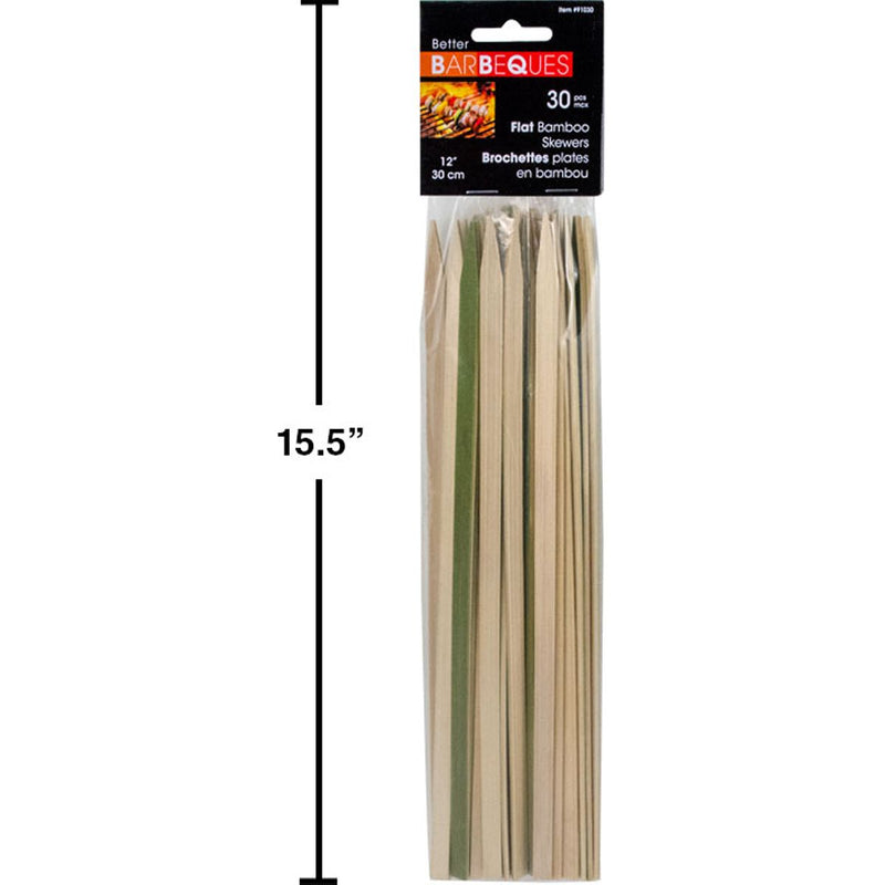 BBQ 30 pinchos planos de bambú de 12 ", bolsa de polietileno con cabezal