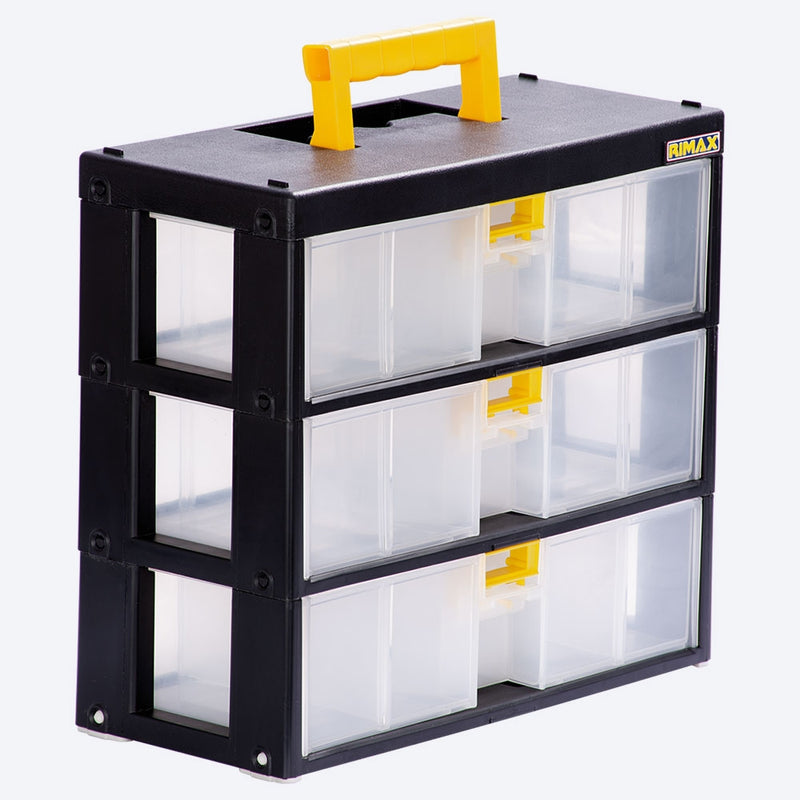 Organizador con gavetas de 3 niveles, color negro con amarillo