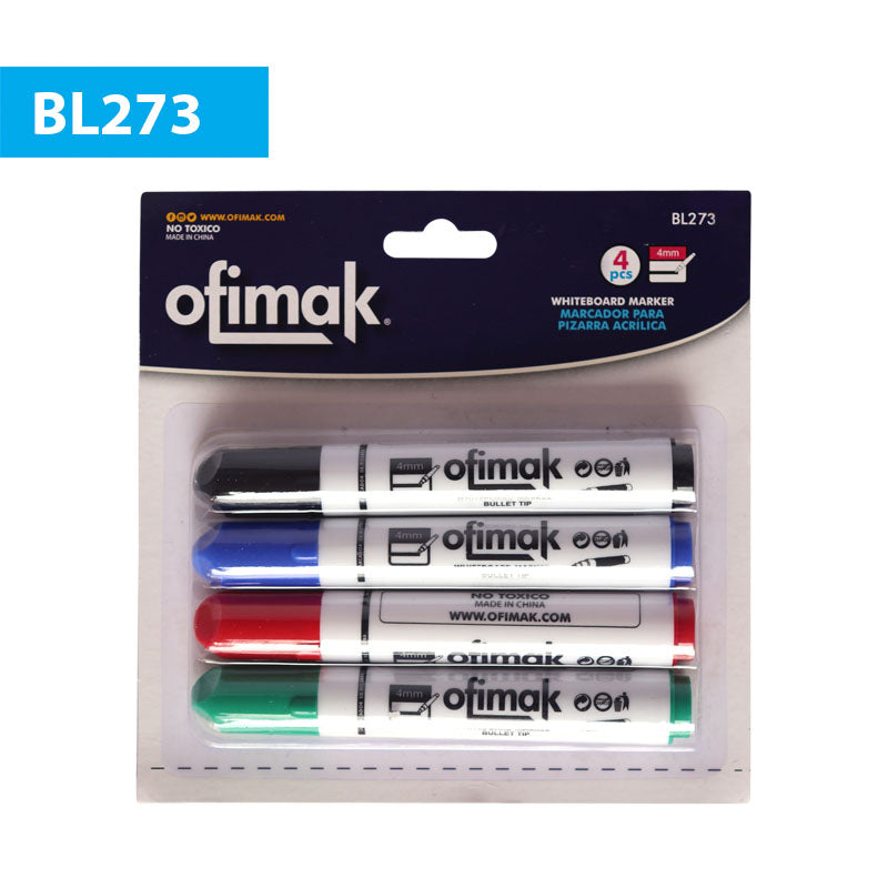 Paquete de 4 marcadores para pizarra blanca, colores surtidos, marca Ofimak