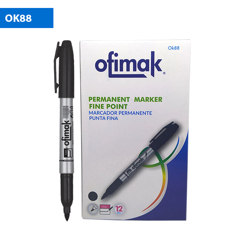 Caja de marcadores permanentes de punta fina, color negro, marca Ofimak